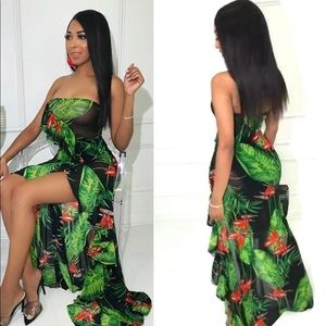 Hot Miami Styles floral sheer strapless maxi dress